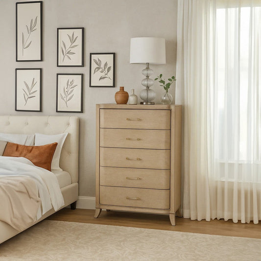 Fea Tall Dresser Chest | 5 Drawers | Natural Oak Brown | Acrylic Handles