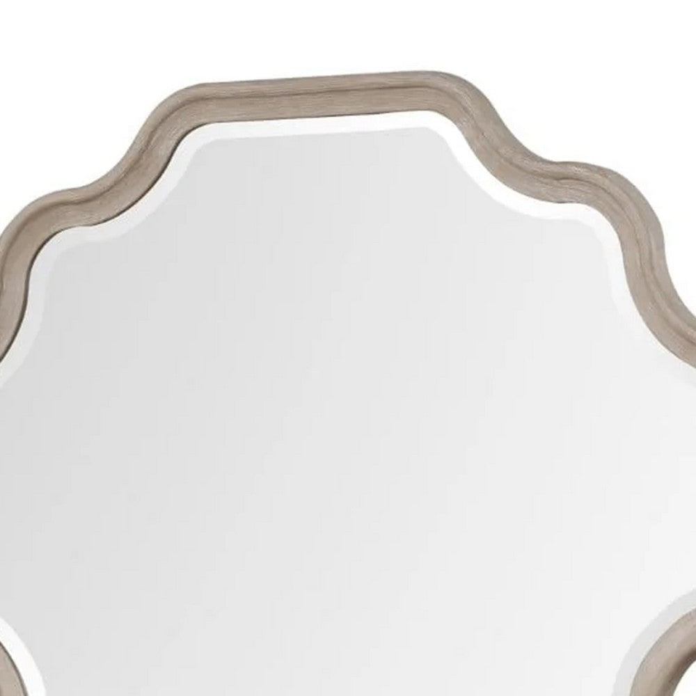Fea Dresser Mirror | Natural Oak Brown Solid Wood | Scallop Edges | 40x47 BM340841