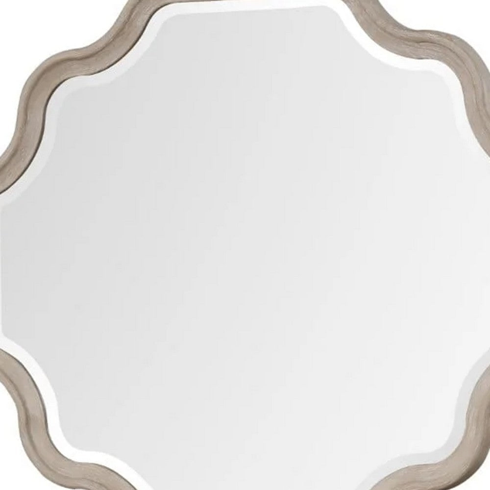 Fea Dresser Mirror | Natural Oak Brown Solid Wood | Scallop Edges | 40x47 BM340841