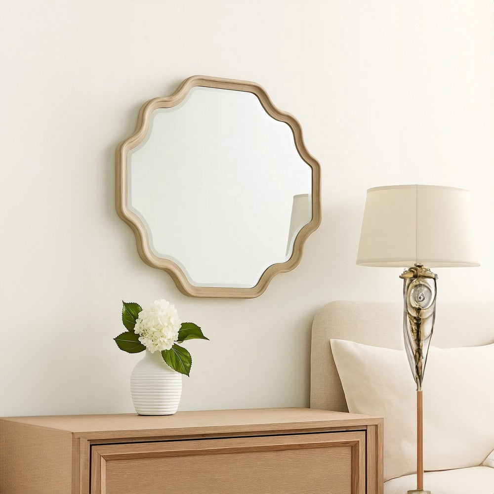 Fea Dresser Mirror | Natural Oak Brown Solid Wood | Scallop Edges | 40x47 BM340841
