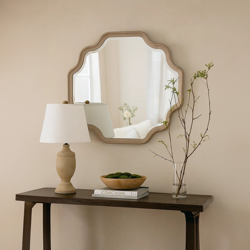 Fea Dresser Mirror | Natural Oak Brown Solid Wood | Scallop Edges | 40x47