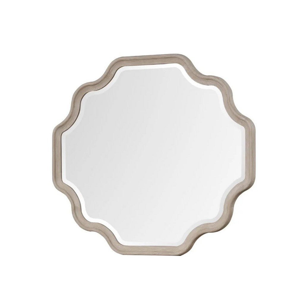 Fea Dresser Mirror | Natural Oak Brown Solid Wood | Scallop Edges | 40x47 BM340841