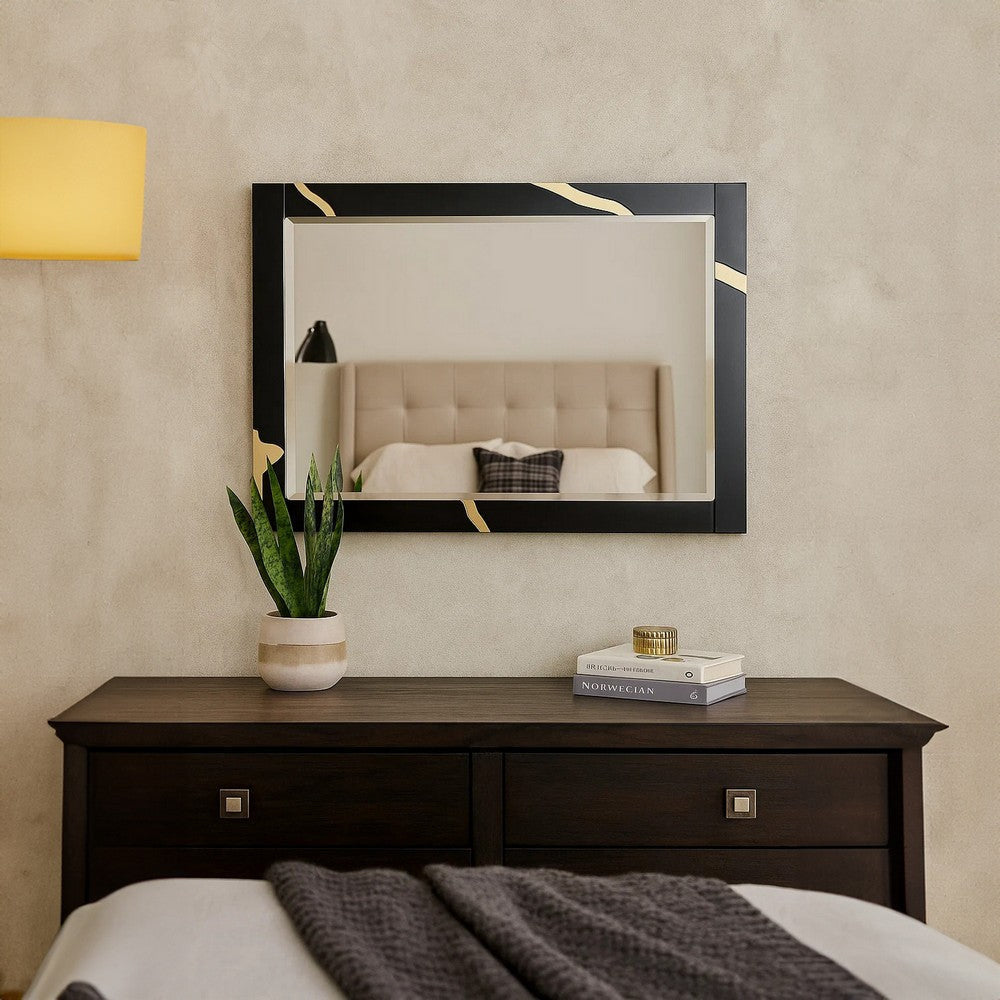 Goldie Dresser Mirror | Beveled Glass | Gold & Black Solid Wood | 35x52 BM340842
