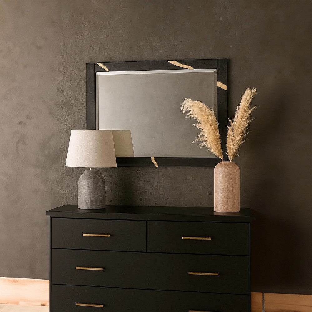 Goldie Dresser Mirror | Beveled Glass | Gold & Black Solid Wood | 35x52