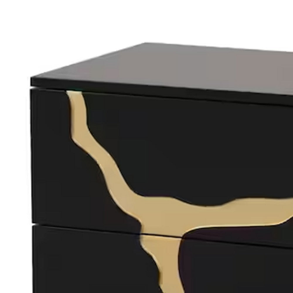 Goldie Nightstand | 2 Drawers | Gold & Black Solid Wood | 28’’ BM340843