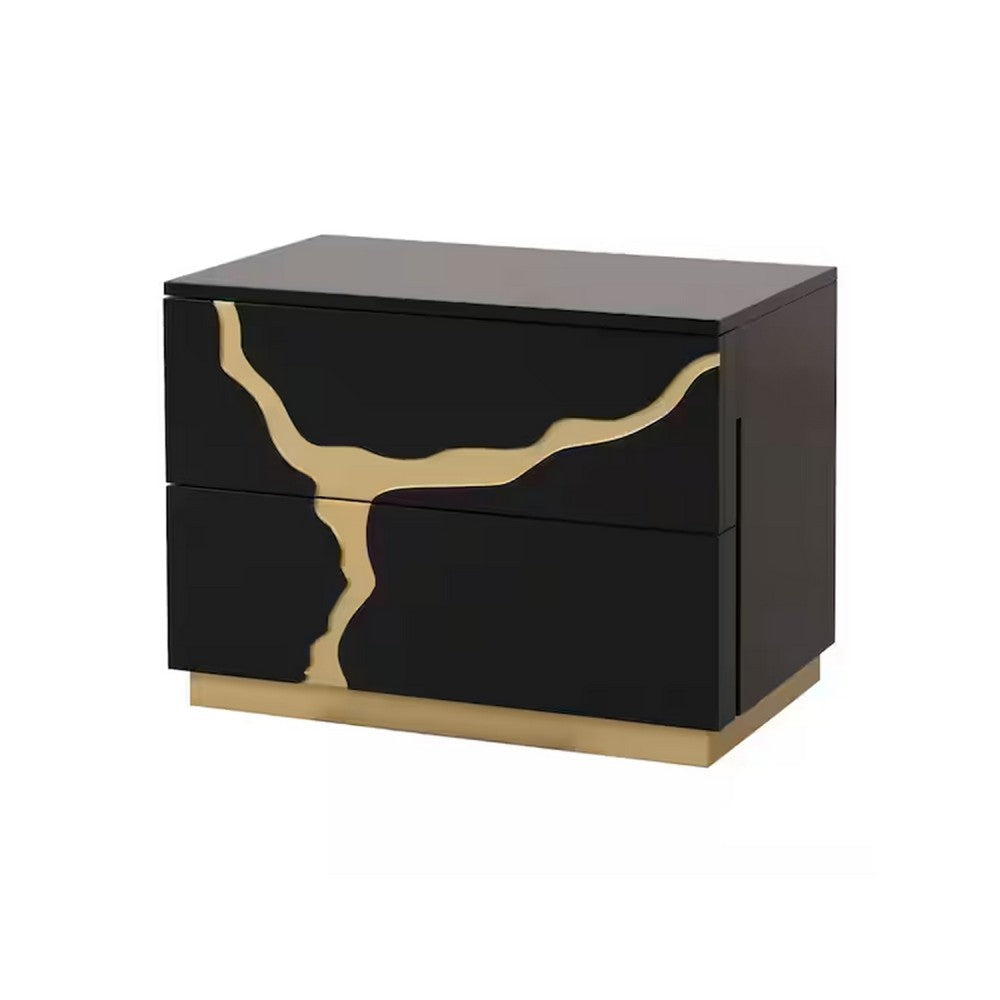 Goldie Nightstand | 2 Drawers | Gold & Black Solid Wood | 28’’ BM340843