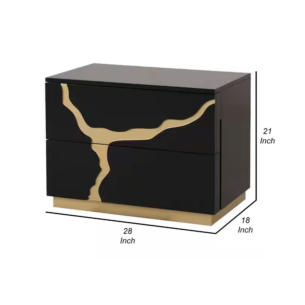 Goldie Nightstand | 2 Drawers | Gold & Black Solid Wood | 28’’ BM340843