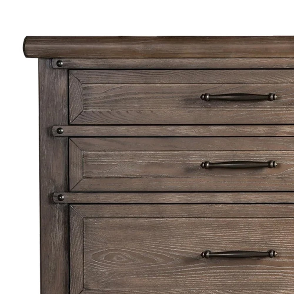 Merry Tall Dresser Chest | 5 Drawers | Brown Solid Wood | Bronze Metal BM340844