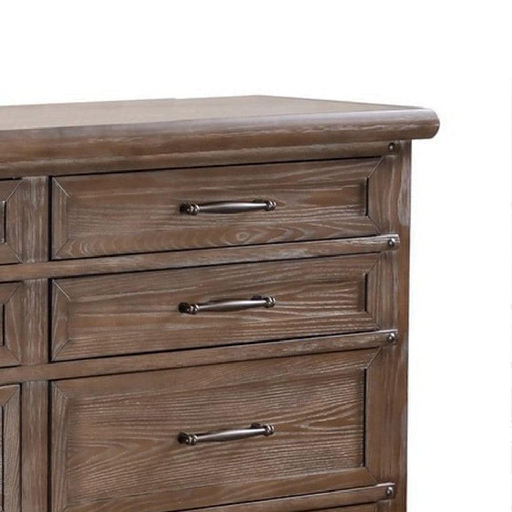 Merry Wide Dresser | 8 Drawers | Brown Solid Wood | Bronze Metal BM340845