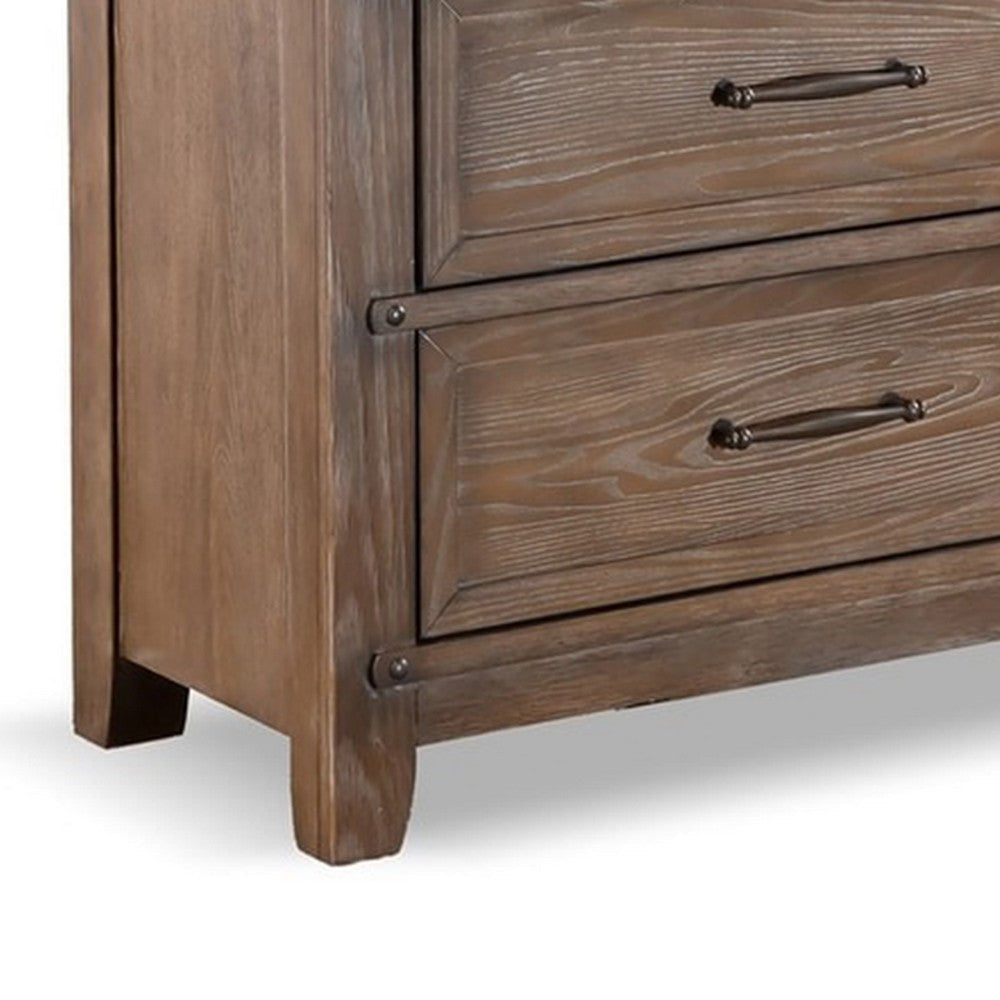 Merry Wide Dresser | 8 Drawers | Brown Solid Wood | Bronze Metal BM340845