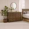 Merry Wide Dresser | 8 Drawers | Brown Solid Wood | Bronze Metal BM340845