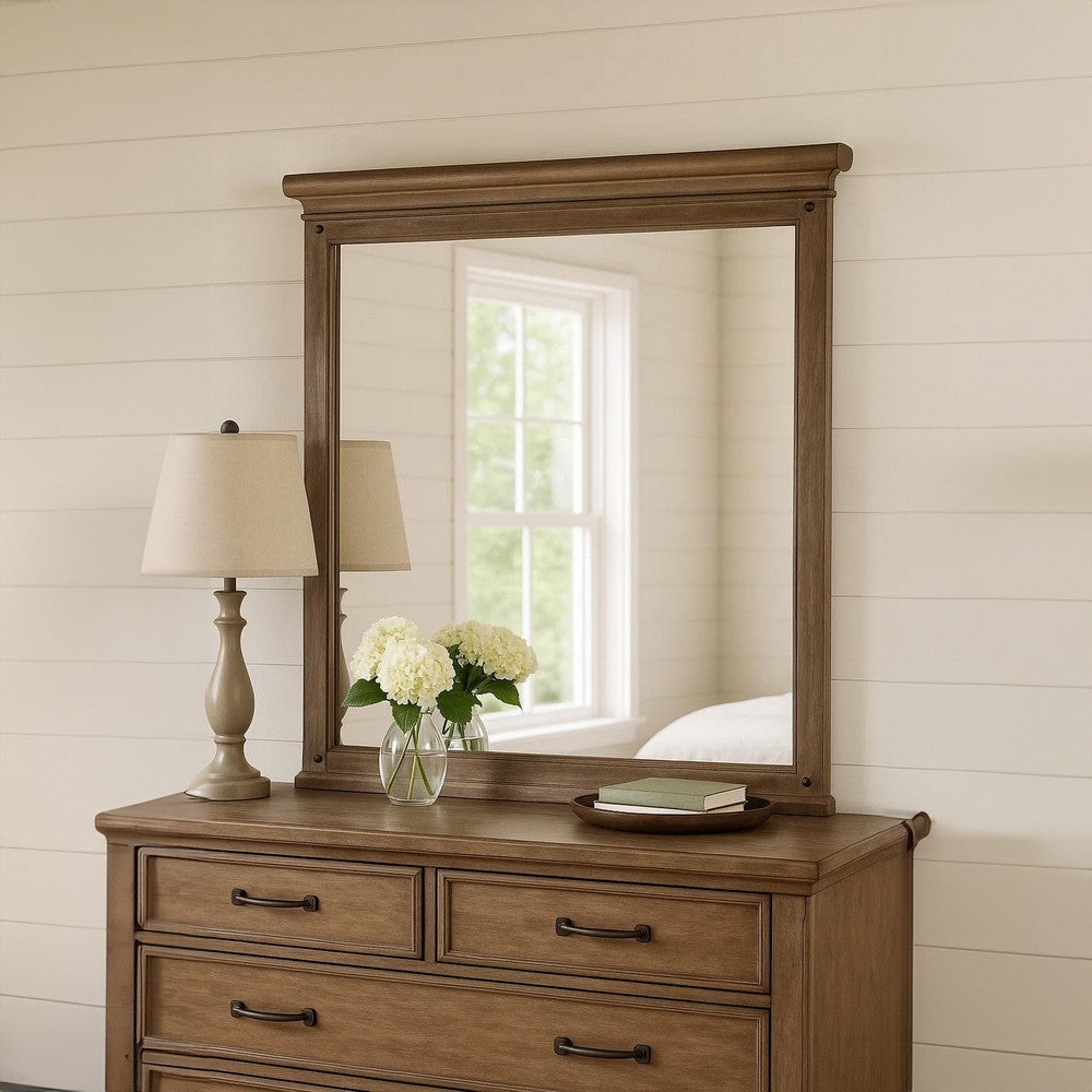 Merry Dresser Mirror | Brown Solid Wood | Rectangular 36x49 Frame BM340846