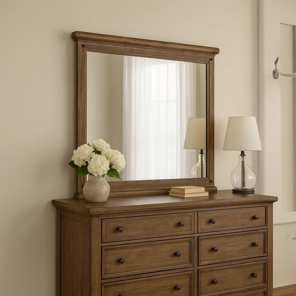 Merry Dresser Mirror | Brown Solid Wood | Rectangular 36x49 Frame