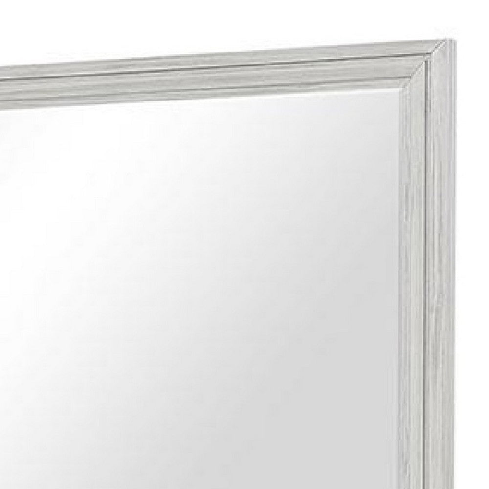 Basil Dresser Mirror | Beveled Glass | 38x44 Rustic White Solid Wood Frame BM340847