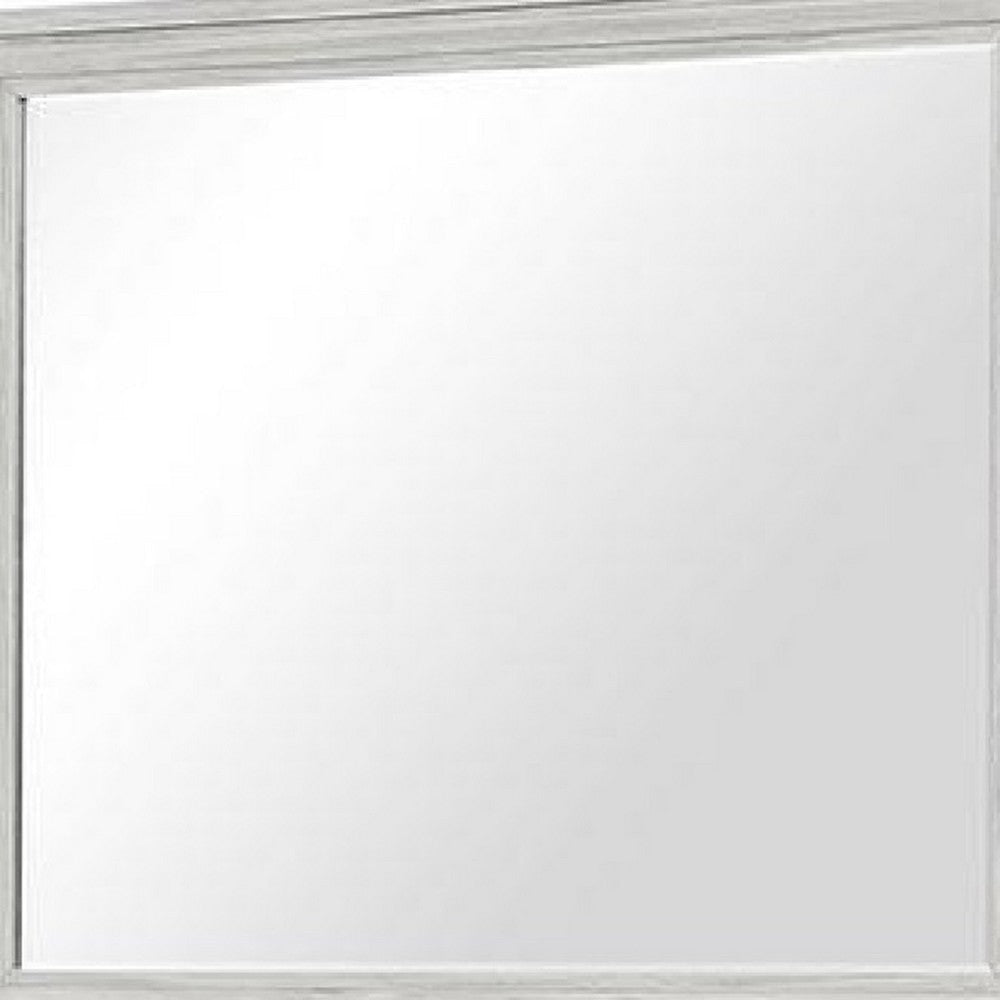 Basil Dresser Mirror | Beveled Glass | 38x44 Rustic White Solid Wood Frame BM340847