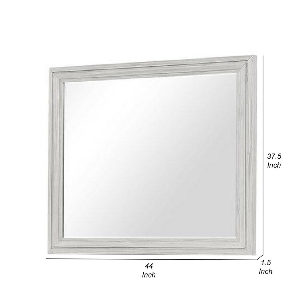 Basil Dresser Mirror | Beveled Glass | 38x44 Rustic White Solid Wood Frame BM340847