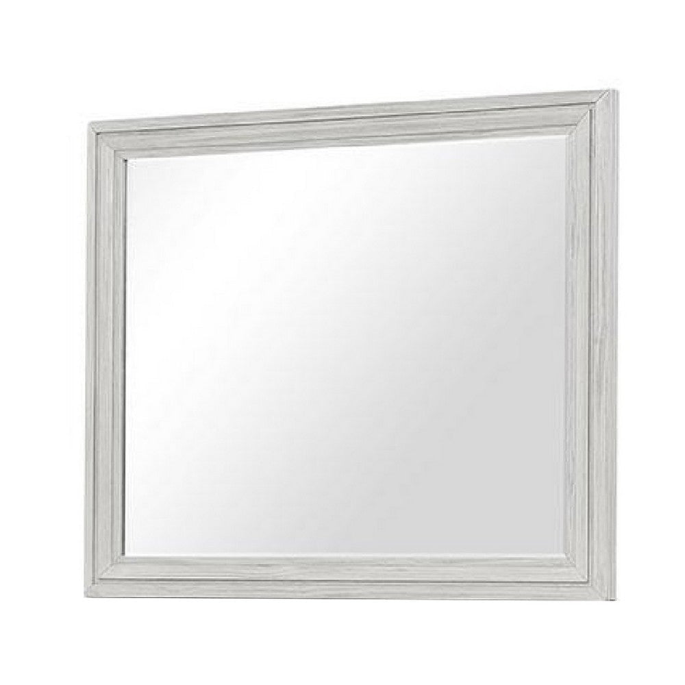 Basil Dresser Mirror | Beveled Glass | 38x44 Rustic White Solid Wood Frame BM340847