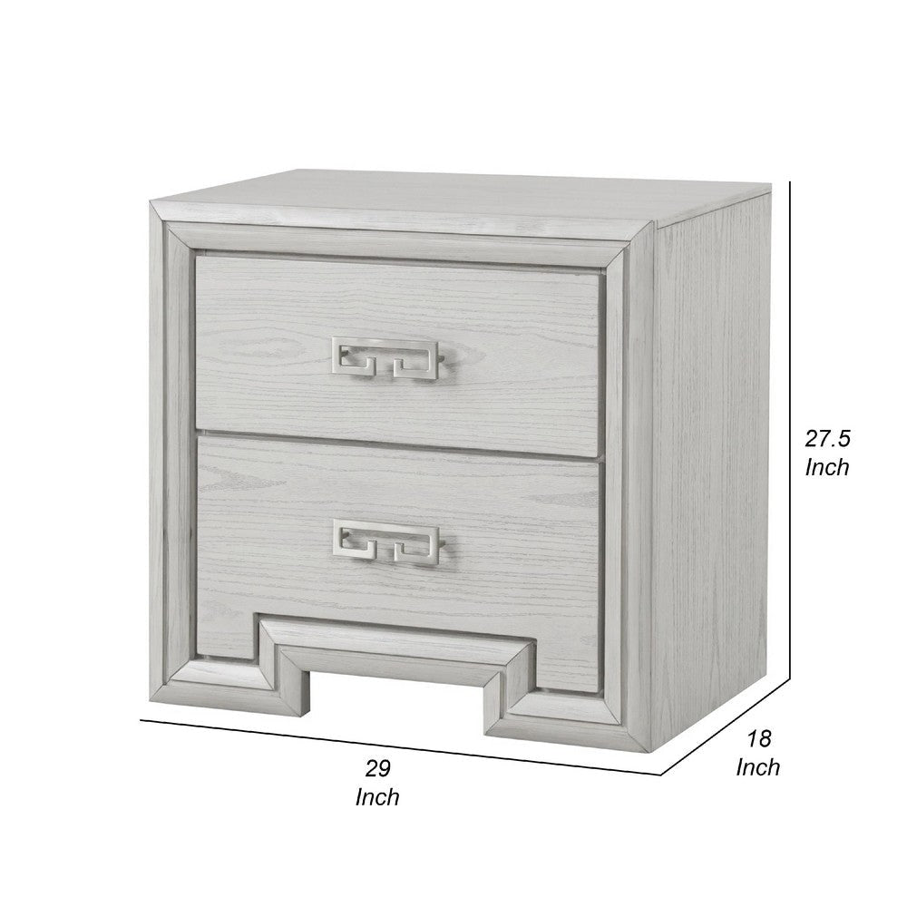 Basil Nightstand | 2 Drawers | Rustic White Solid Wood | 29’’ BM340848