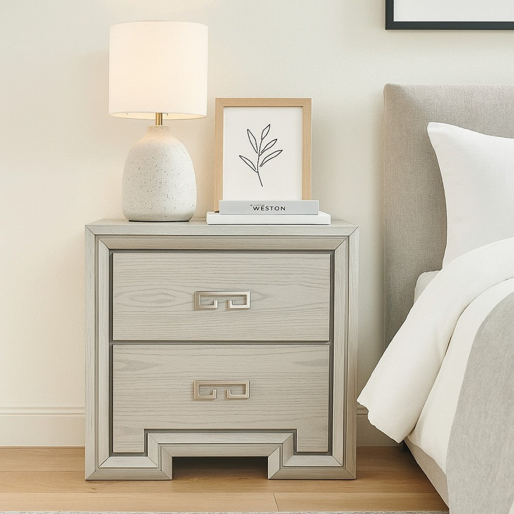 Basil Nightstand | 2 Drawers | Rustic White Solid Wood | 29"