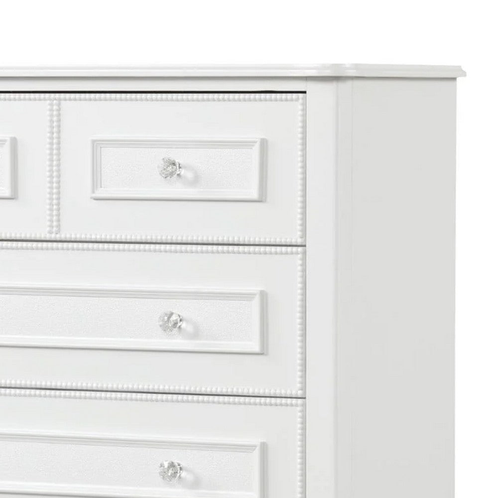 Calpan Tall Dresser Chest | 5 Drawers | Modern White Solid Wood Frame BM340849