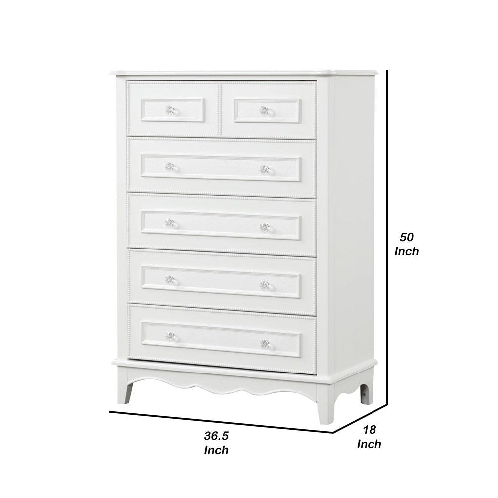 Calpan Tall Dresser Chest | 5 Drawers | Modern White Solid Wood Frame BM340849