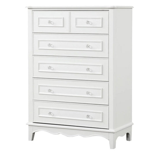 Calpan Tall Dresser Chest | 5 Drawers | Modern White Solid Wood Frame