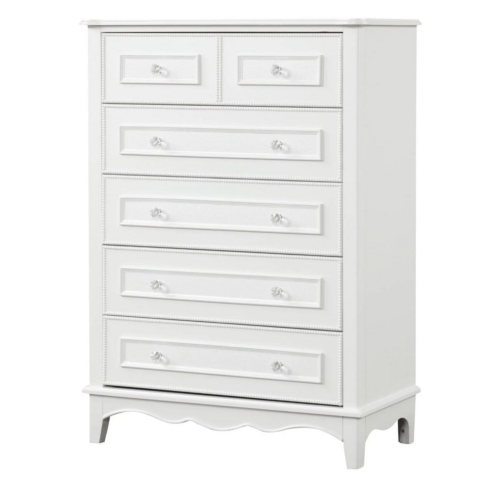 Calpan Tall Dresser Chest | 5 Drawers | Modern White Solid Wood Frame