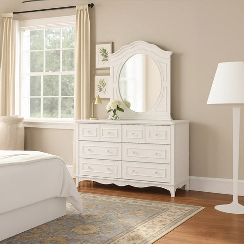 Calpan Wide Dresser | 6 Drawers | Modern White Solid Wood Frame