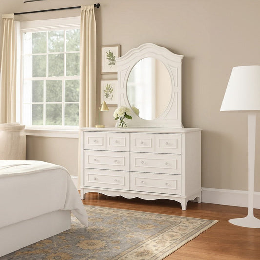 Calpan Wide Dresser | 6 Drawers | Modern White Solid Wood Frame