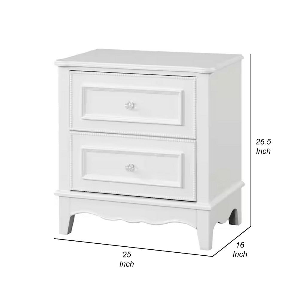 Calpan Nightstand | 2 Drawers | Modern White Solid Wood Frame | 27’’ BM340852