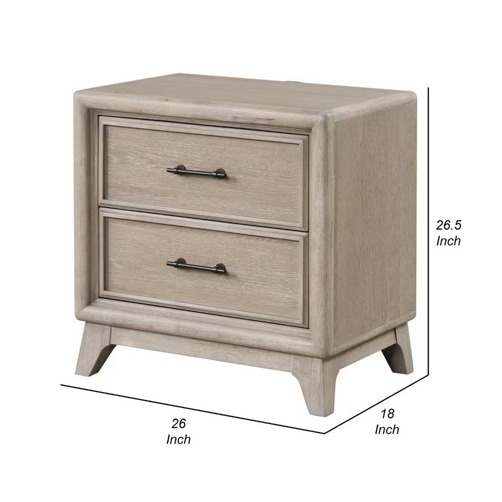 Myna Nightstand | 2 Drawers | Oak Brown Wood | Metal Handles | 27’’ BM340854