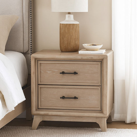 Myna Nightstand | 2 Drawers | Oak Brown Wood | Metal Handles | 27"