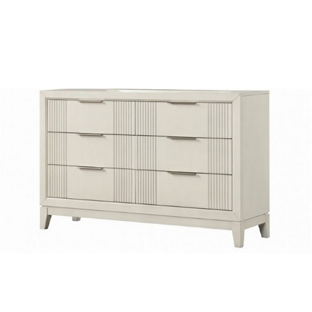 Toi Wide Dresser | 6 Drawers | Antique White Finished Solid Wood BM340855