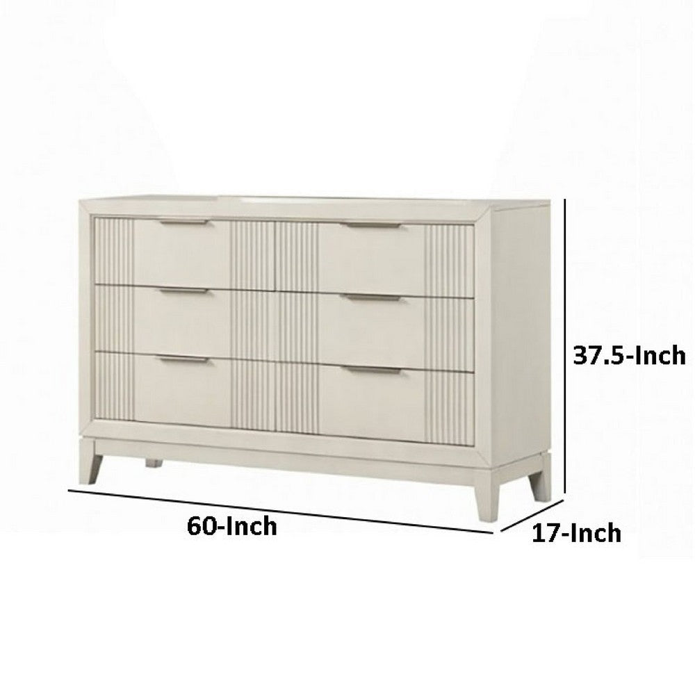 Toi Wide Dresser | 6 Drawers | Antique White Finished Solid Wood BM340855