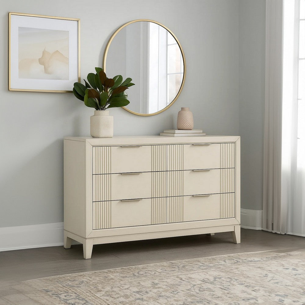 Toi Wide Dresser | 6 Drawers | Antique White Finished Solid Wood BM340855