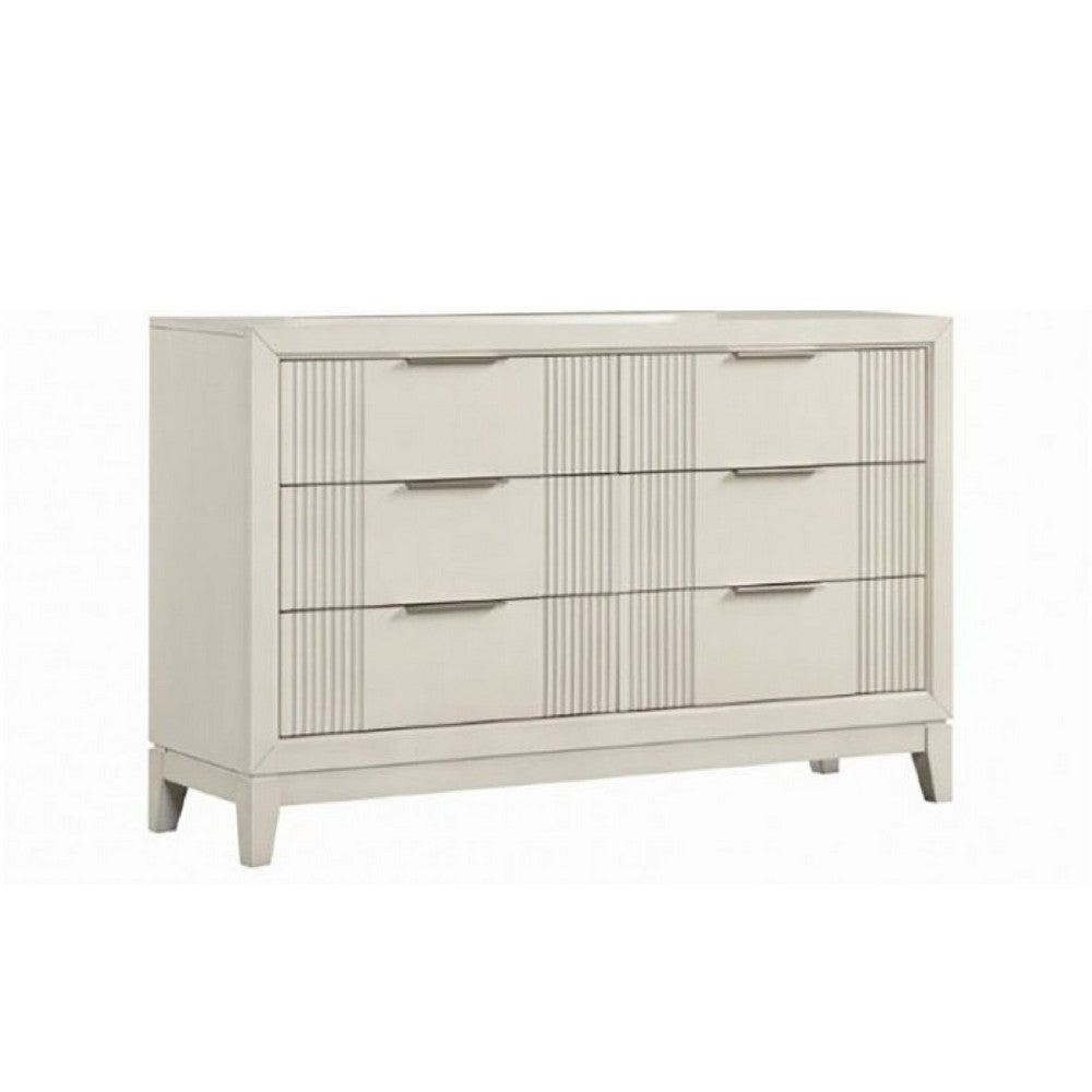 Toi Wide Dresser | 6 Drawers | Antique White Finished Solid Wood BM340855
