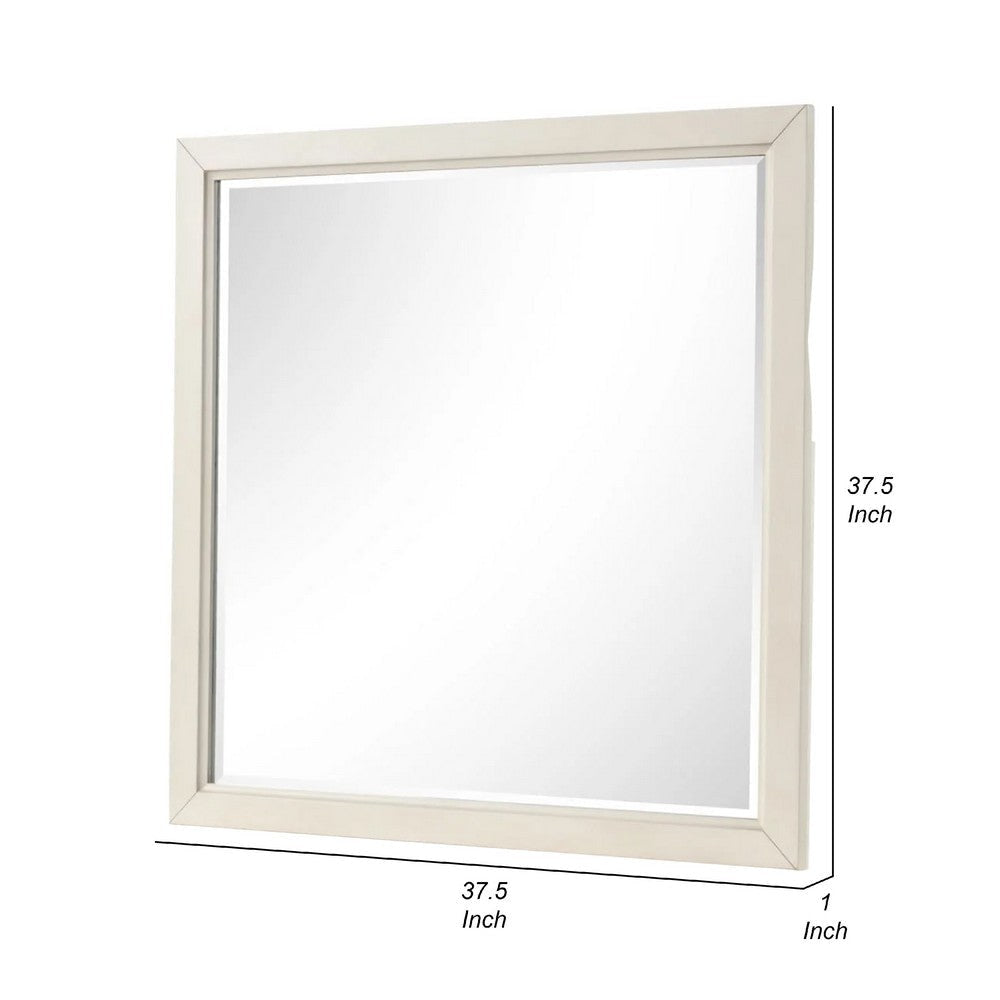 Toi Dresser Mirror | Beveled Glass | Antique White Finished Solid Wood | 38’’ BM340856