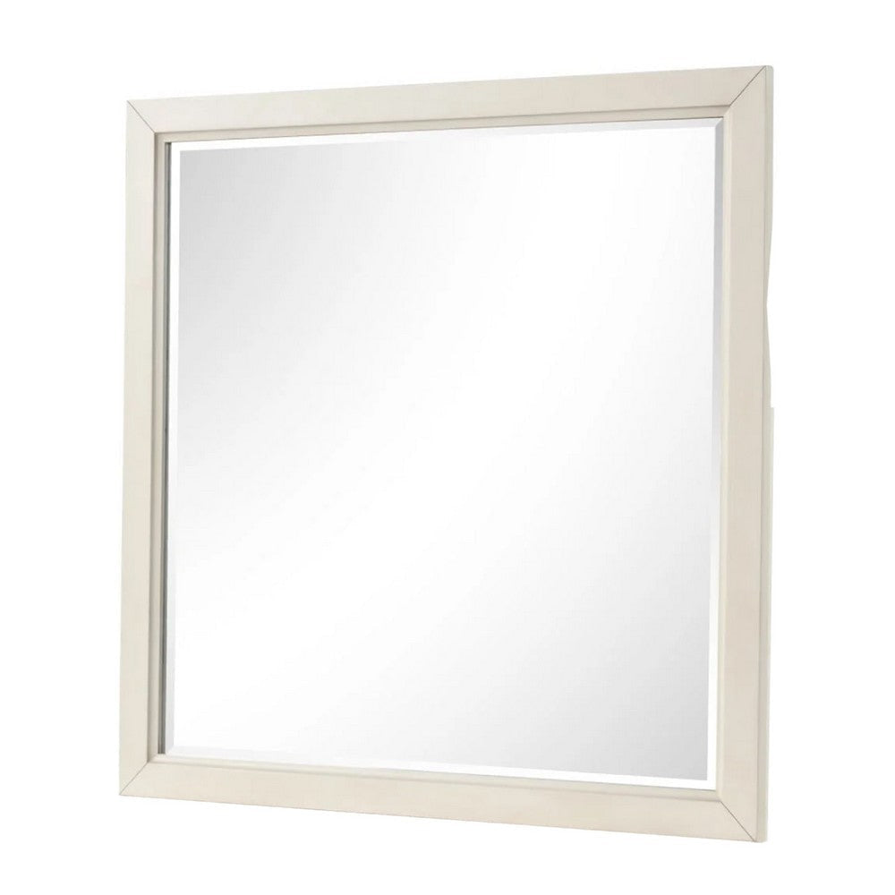 Toi Dresser Mirror | Beveled Glass | Antique White Finished Solid Wood | 38’’ BM340856