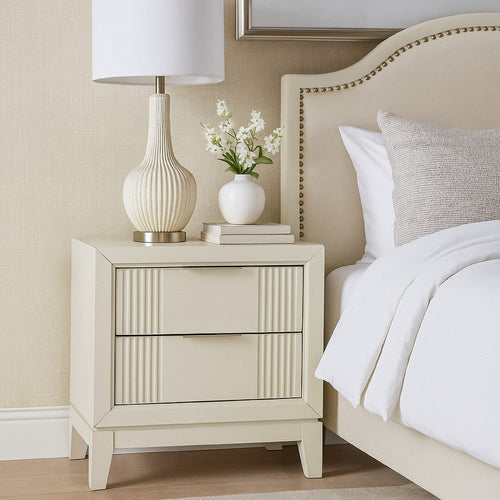 Toi Nightstand | 2 Drawers | Antique White Finished Solid Wood | 27"
