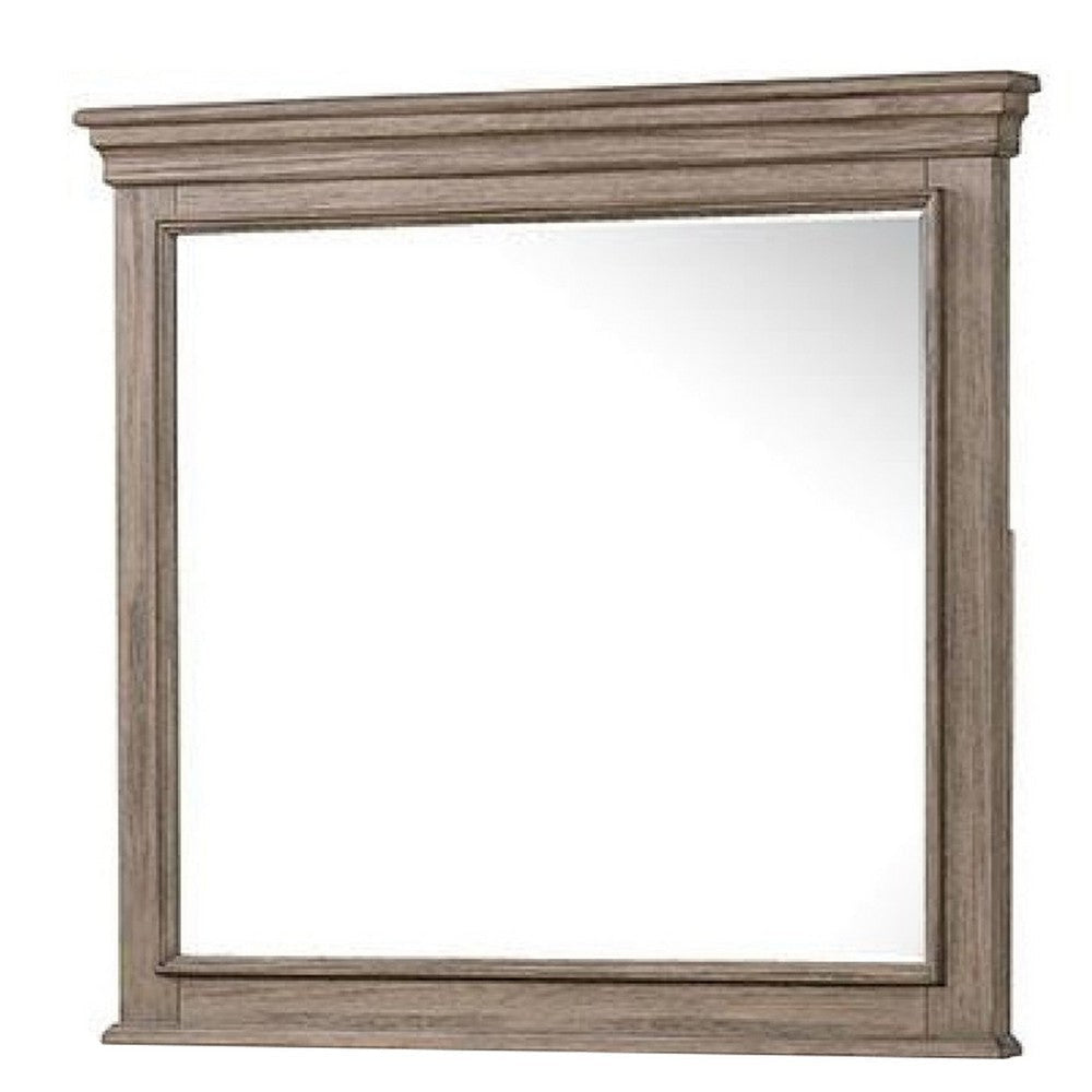 Roi Dresser Mirror | Beveled Glass | Weathered Gray Solid Wood | 38x42 BM340858