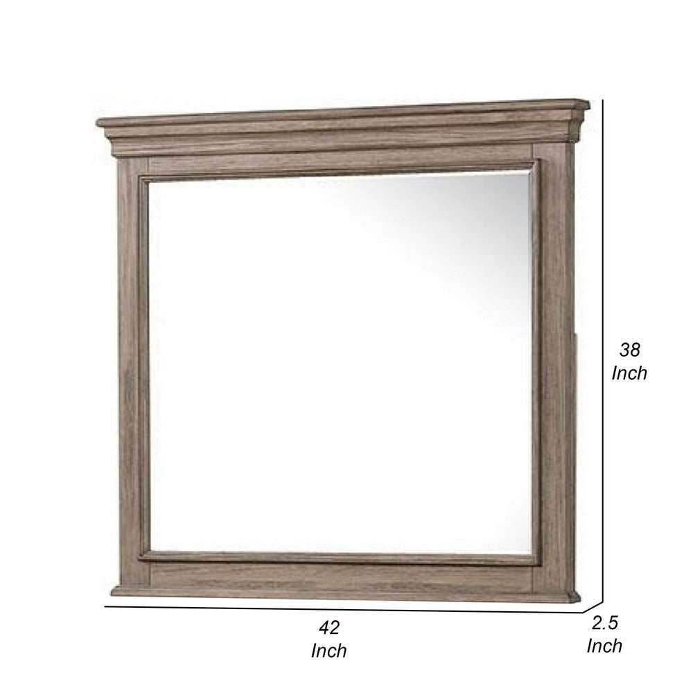 Roi Dresser Mirror | Beveled Glass | Weathered Gray Solid Wood | 38x42 BM340858