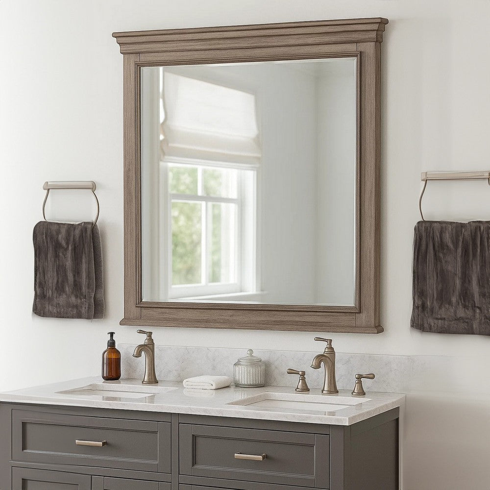 Roi Dresser Mirror | Beveled Glass | Weathered Gray Solid Wood | 38x42 BM340858