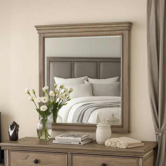 Roi Dresser Mirror | Beveled Glass | Weathered Gray Solid Wood | 38x42 BM340858
