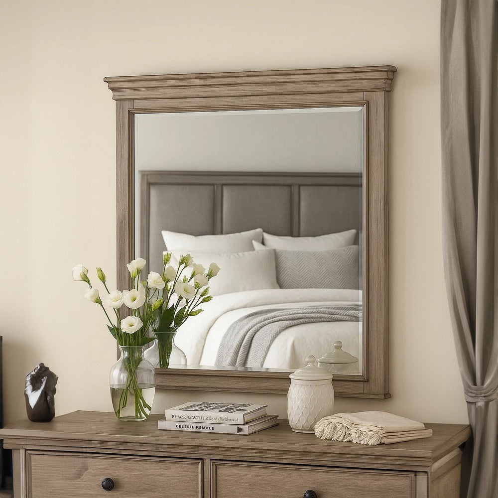 Roi Dresser Mirror | Beveled Glass | Weathered Gray Solid Wood | 38x42 BM340858