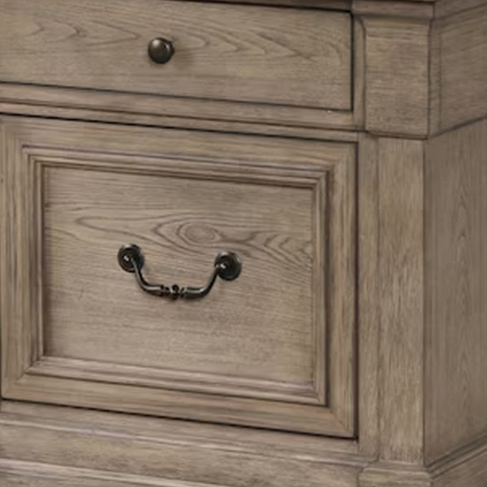 Roi Nightstand | 2 Drawers | Weathered Gray Solid Wood | 28’’ BM340859