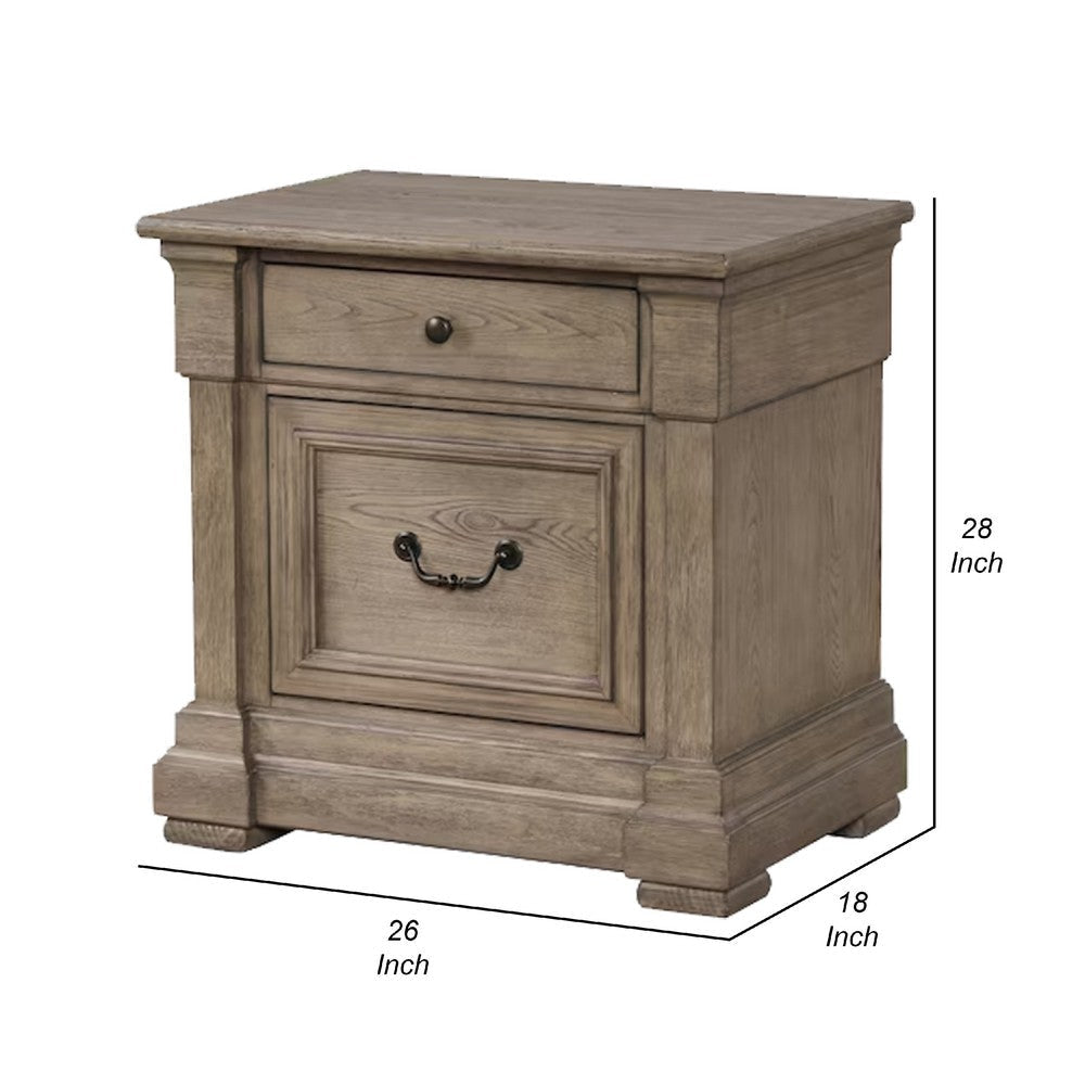 Roi Nightstand | 2 Drawers | Weathered Gray Solid Wood | 28’’ BM340859