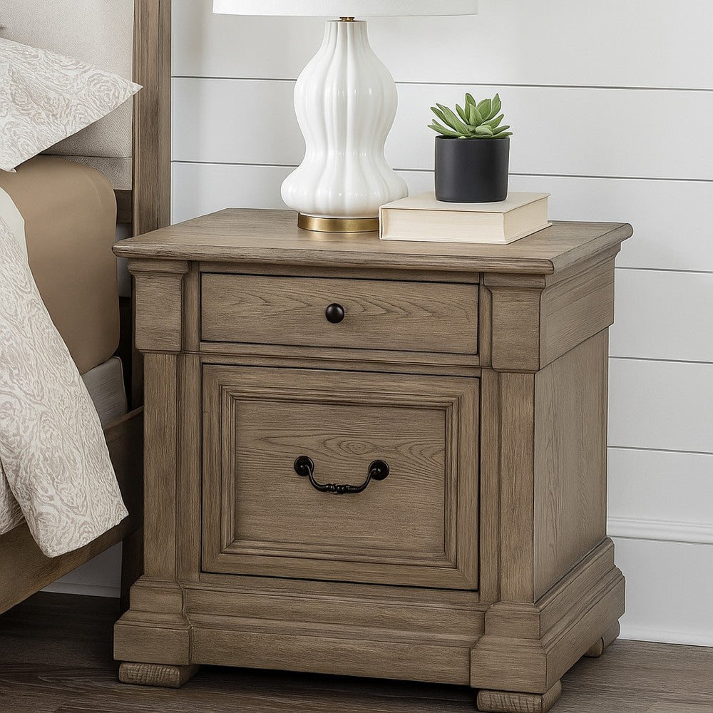 Roi Nightstand | 2 Drawers | Weathered Gray Solid Wood | 28"