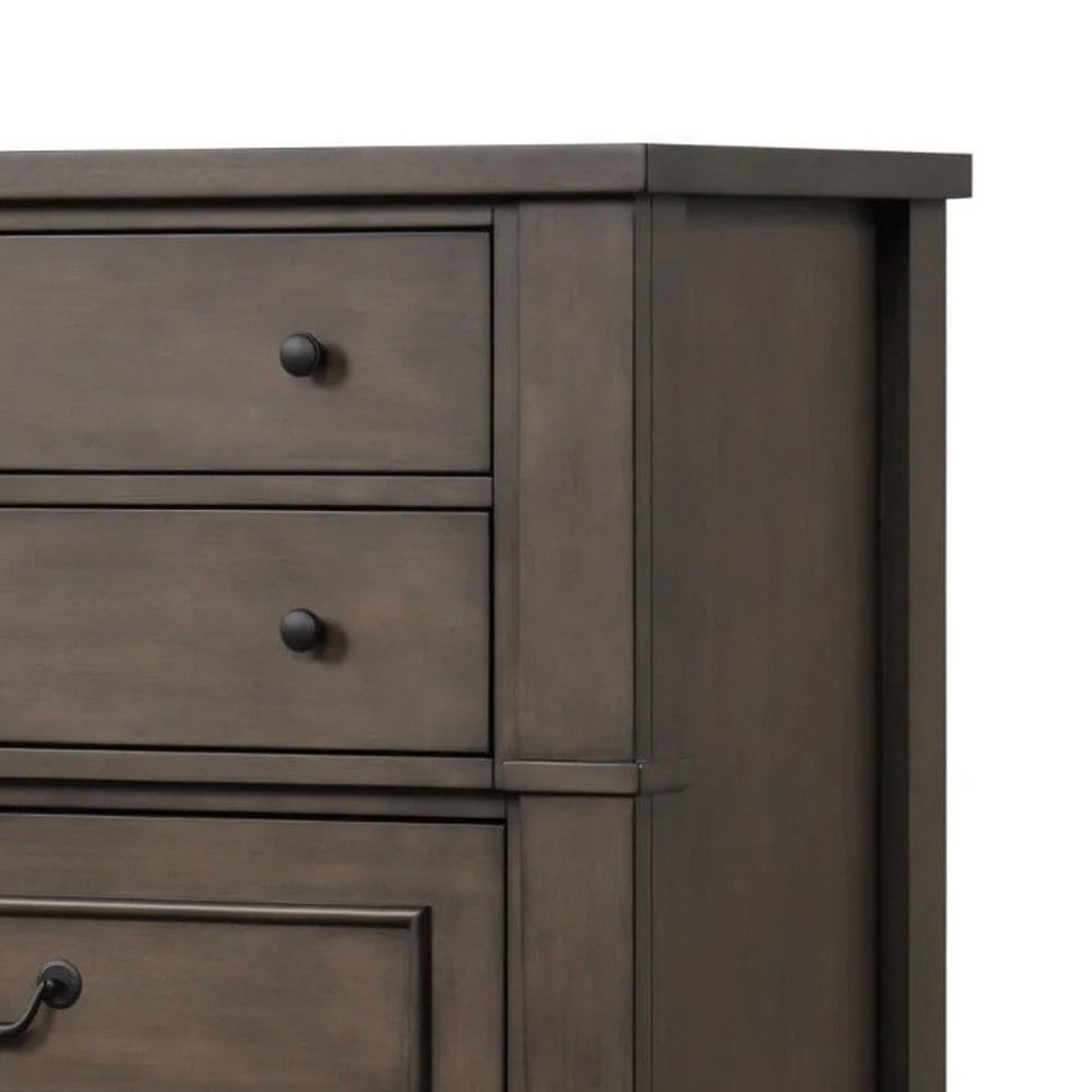 Huder Tall Dresser Chest | 5 Drawers | Dark Walnut Brown Wood | Black Metal
