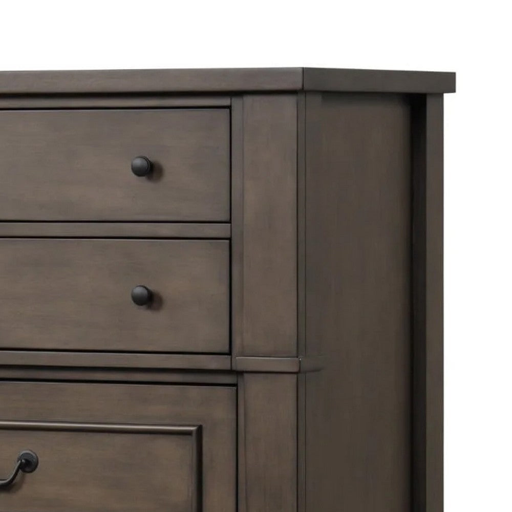 Huder Tall Dresser Chest | 5 Drawers | Dark Walnut Brown Wood | Black Metal BM340860
