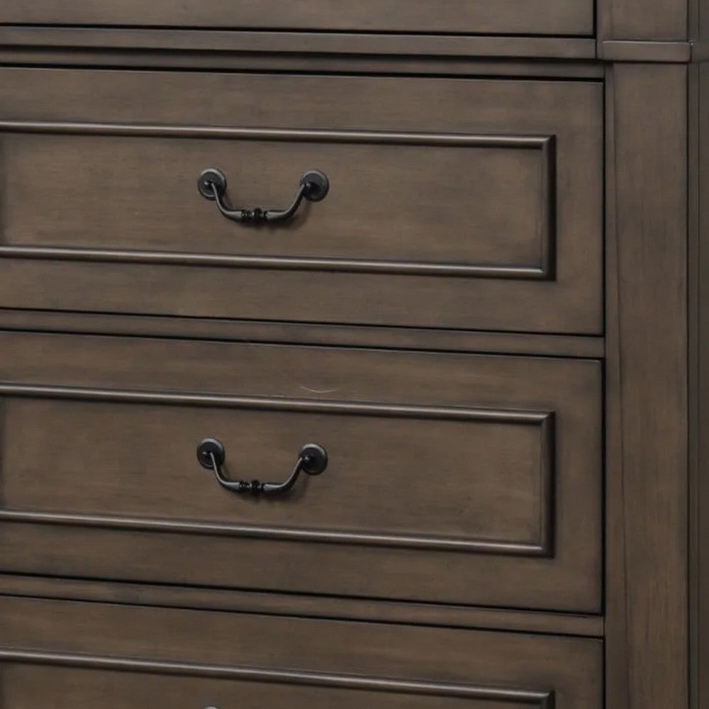 Huder Tall Dresser Chest | 5 Drawers | Dark Walnut Brown Wood | Black Metal